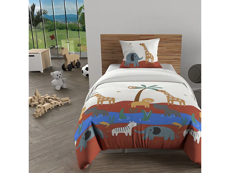 Set funda nórdica 140x200 cm SAVANE Ladrillo, 100% algodón 57 hilos/cm2