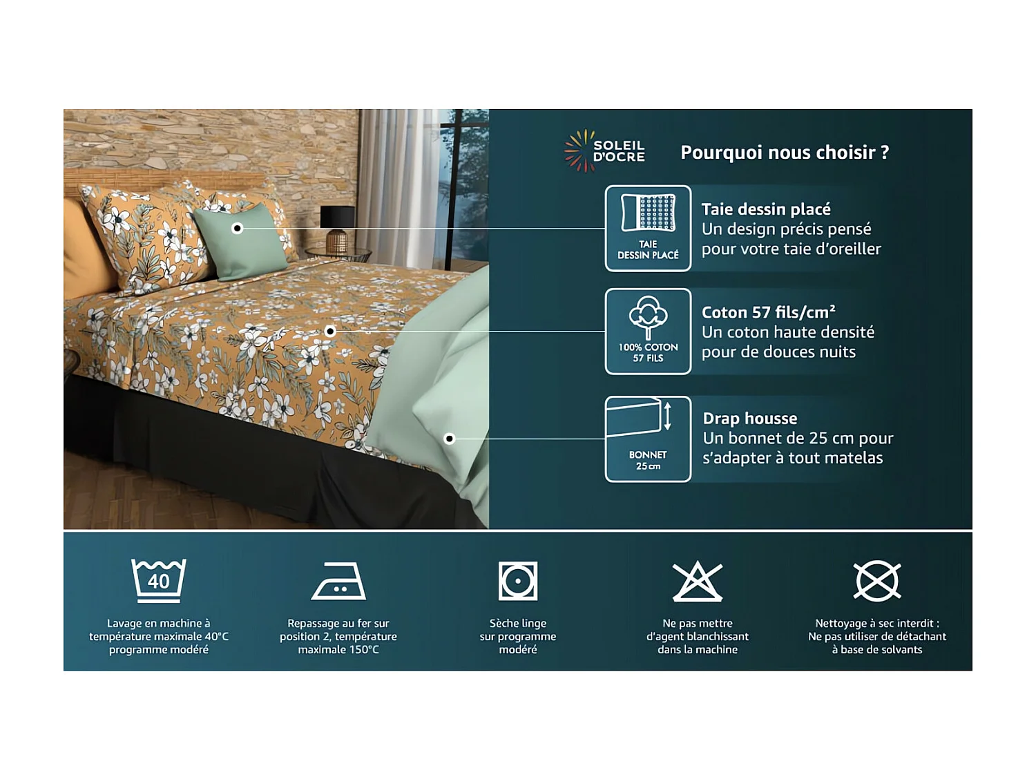 Set de sábanas de algodón 57 hilos 240x290 cm ESMERALDA verde