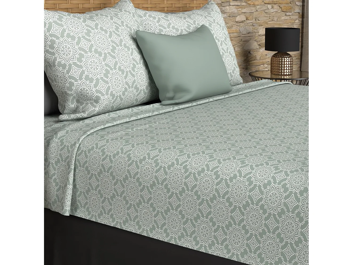 Set de sábanas de algodón 57 hilos 240x290 cm ESMERALDA verde