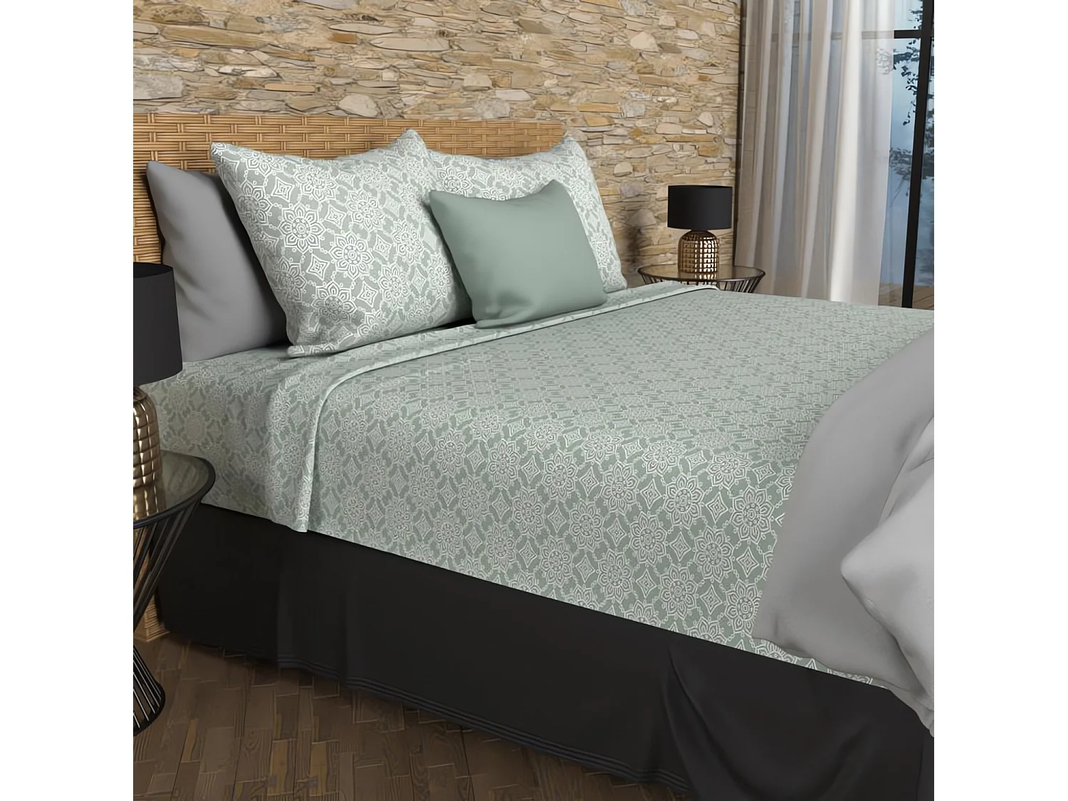 Set de sábanas de algodón 57 hilos 240x290 cm ESMERALDA verde