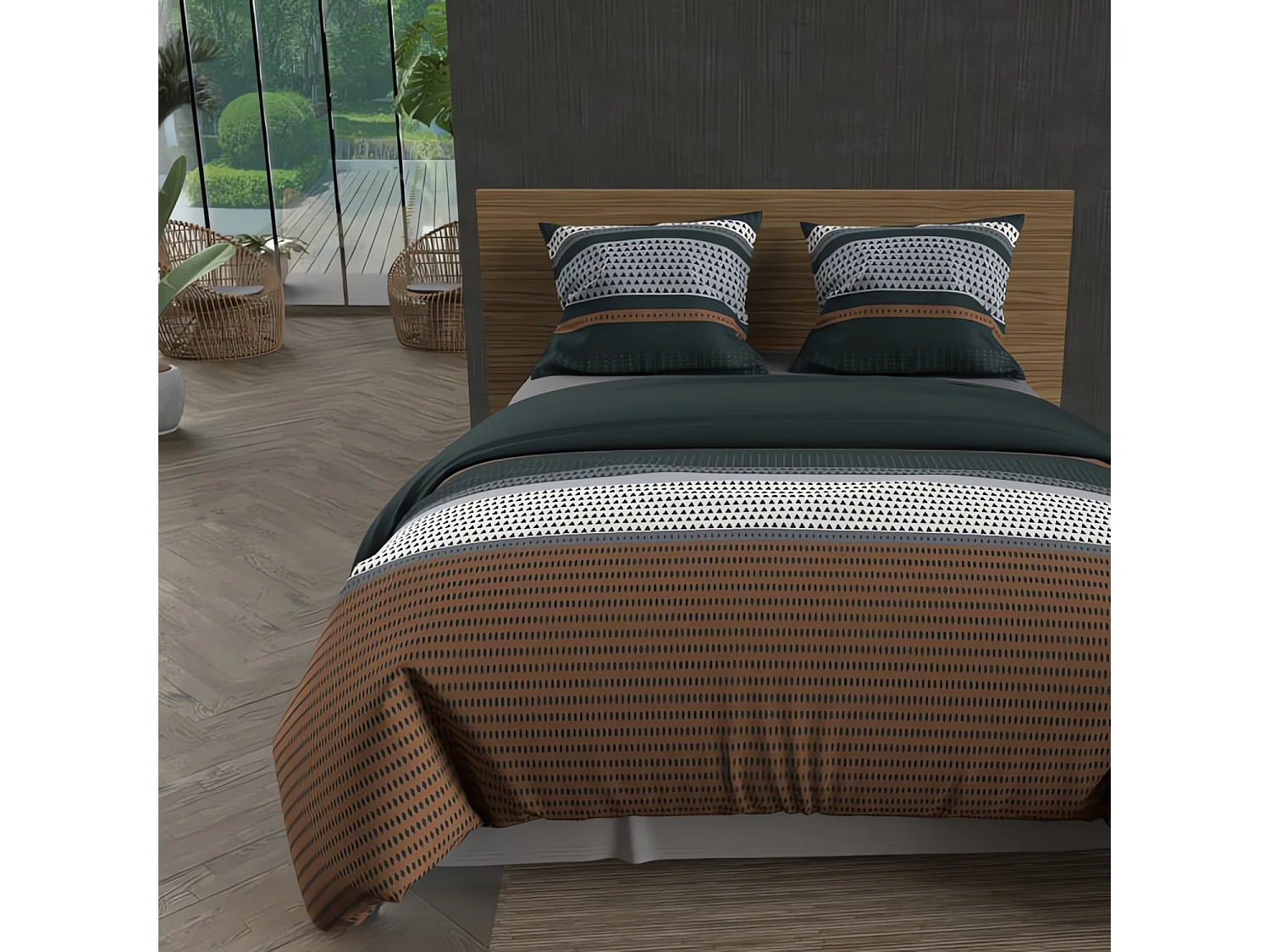 Set funda nórdica de algodón 57 hilos 240x220 cm THALES Ladrillo