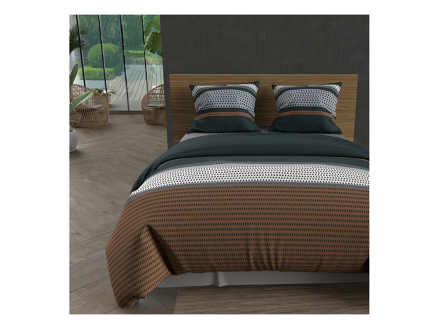 Parure housse de couette en coton 57 fils 240x220 cm THALES brique, par Soleil d'ocre