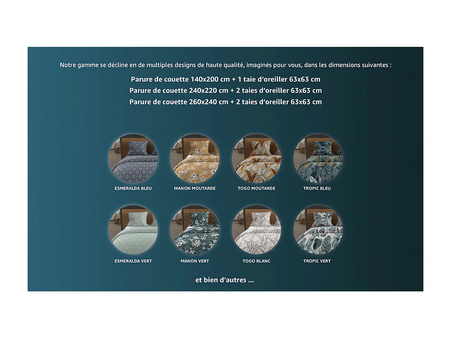 Parure housse de couette en coton 57 fils 260x240 cm ESMERALDA vert, par Soleil d'ocre