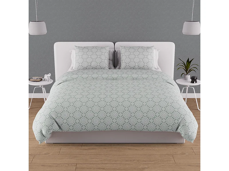 Parure housse de couette en coton 57 fils 260x240 cm ESMERALDA vert, par Soleil d'ocre