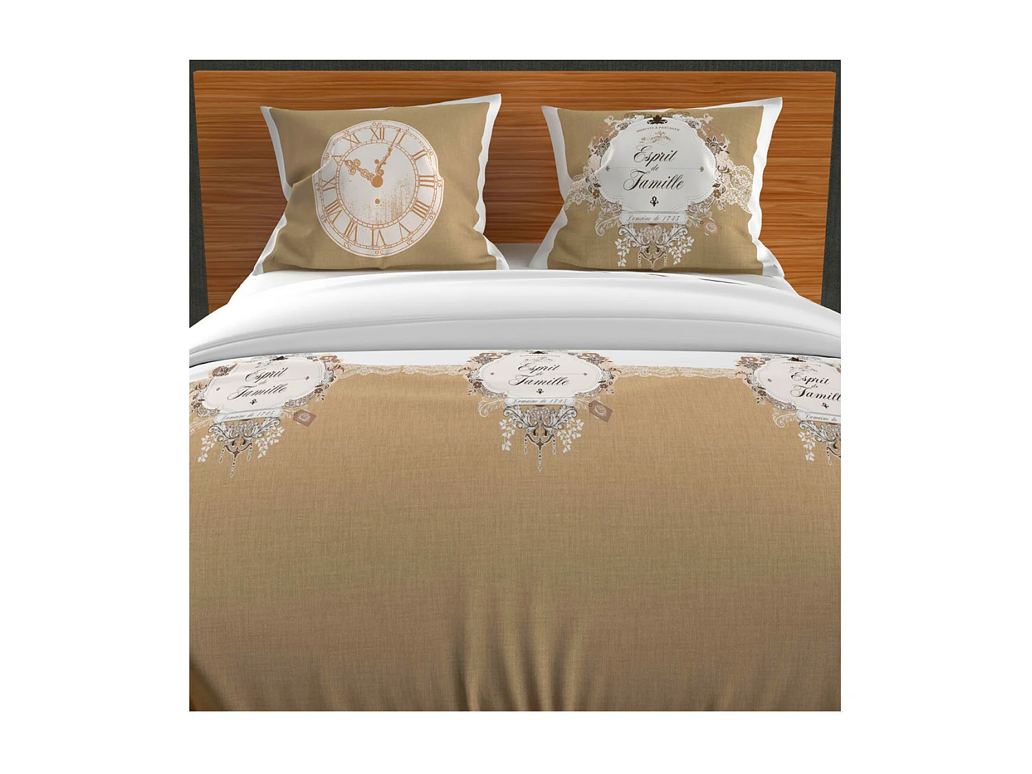 Parure housse de couette 260x240 cm en coton 57 Fils ESPRIT DE FAMILLE taupe, par Soleil d'ocre