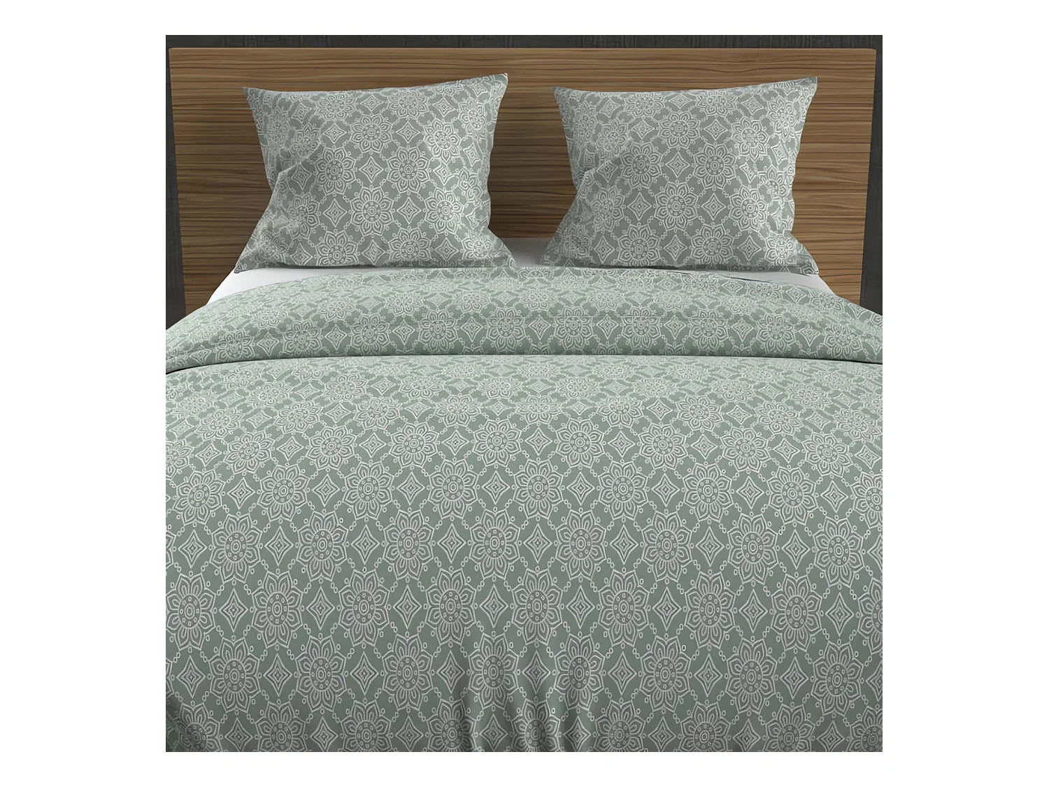 Parure housse de couette en coton 57 fils 240x220 cm ESMERALDA vert, par Soleil d'ocre
