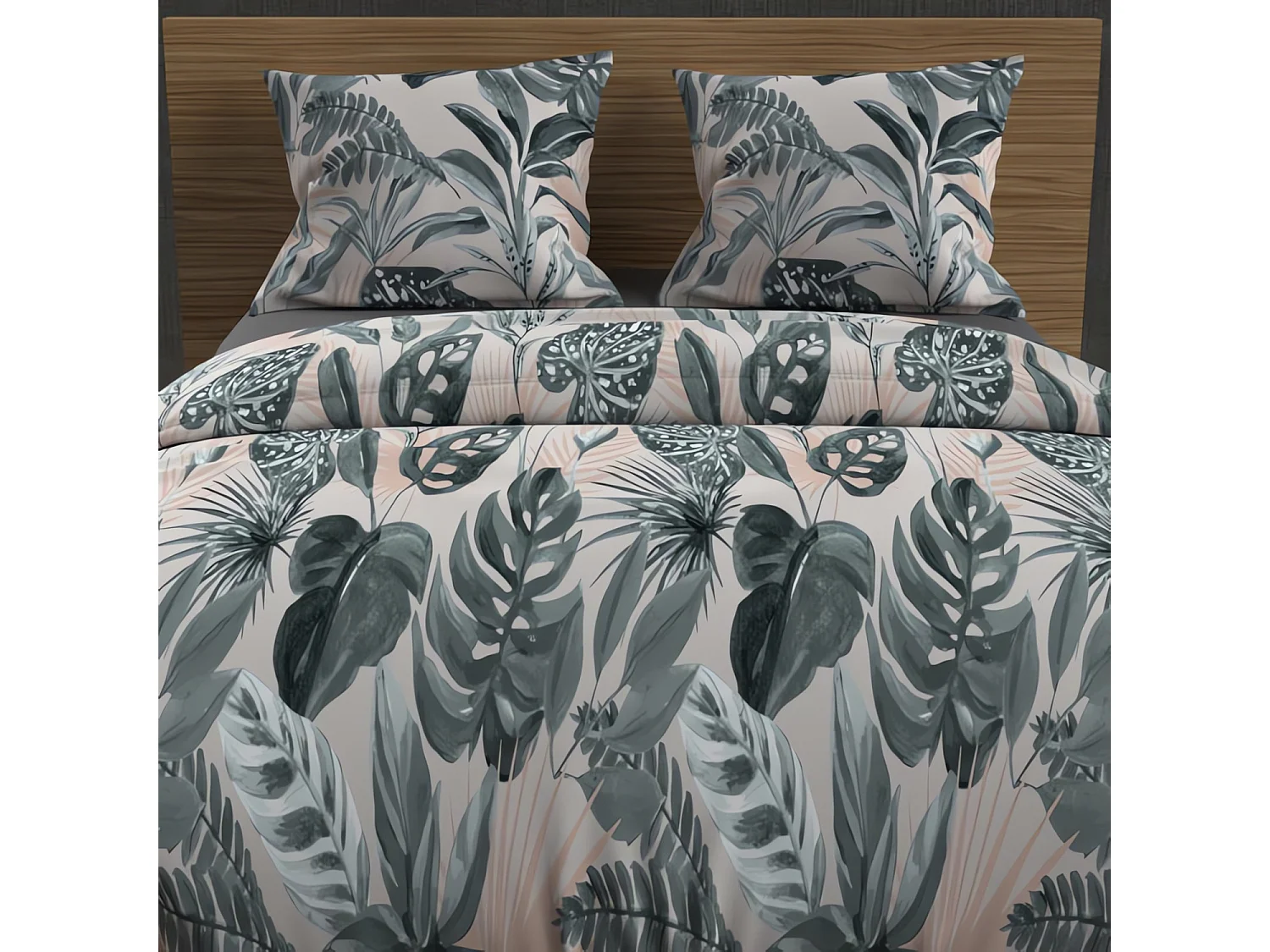 Parure housse de couette en coton 57 fils 240x220 cm TROPIC vert, par Soleil d'ocre