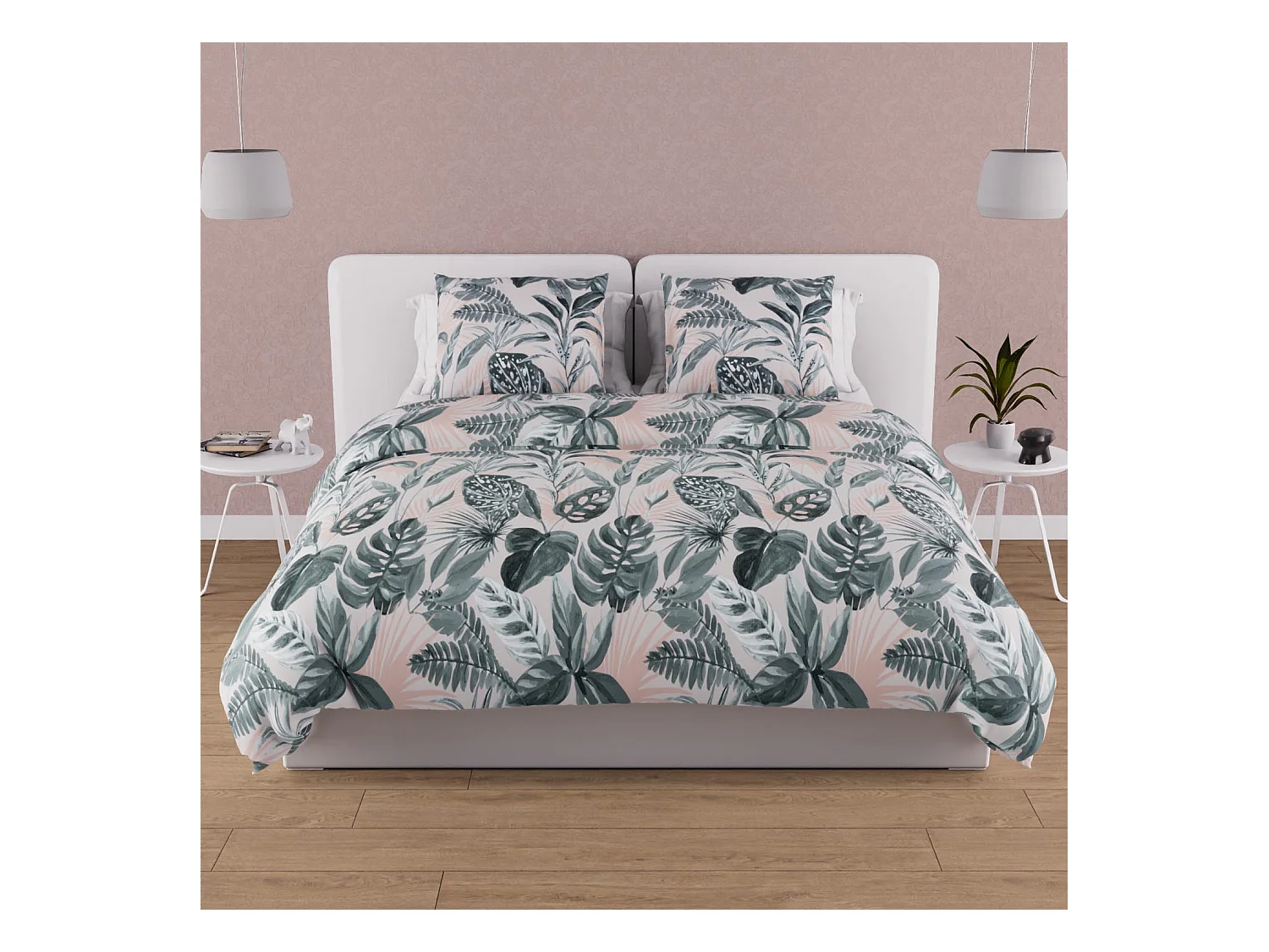Parure housse de couette en coton 57 fils 240x220 cm TROPIC vert, par Soleil d'ocre