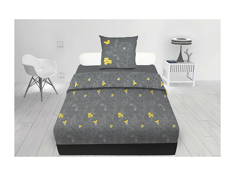 Parure de draps 180x290 cm en coton 57 fils LISA Anthracite, par Soleil d'ocre