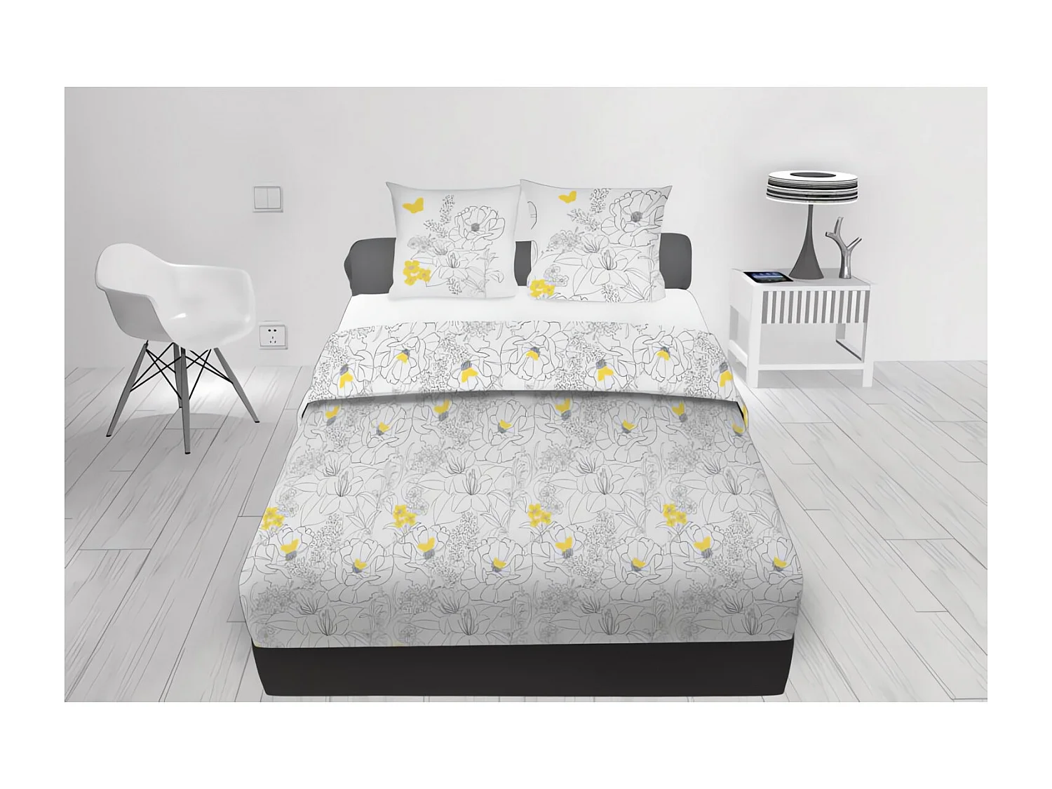 Parure de draps 180x290 cm en coton 57 fils LISA Anthracite, par Soleil d'ocre