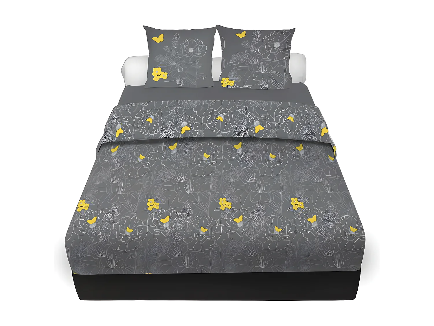 Parure de draps 180x290 cm en coton 57 fils LISA Anthracite, par Soleil d'ocre