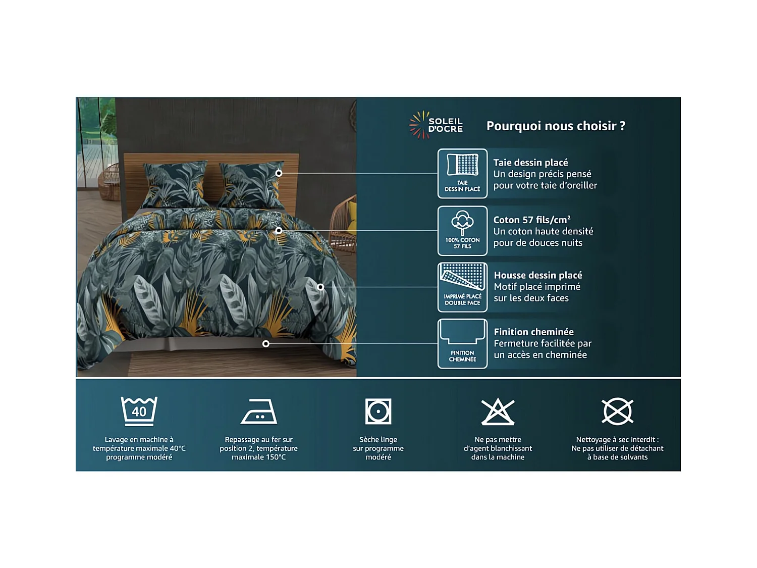 Set funda nórdica de algodón 57 hilos 240x220 cm TROPIC blue