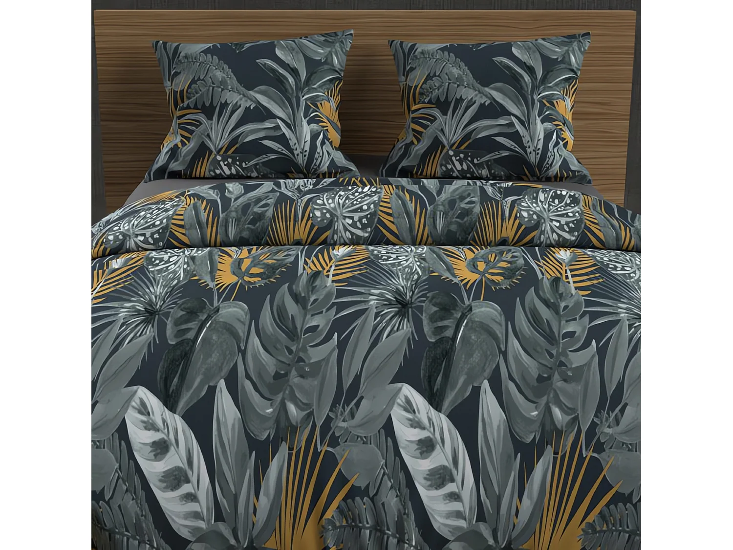 Parure housse de couette en coton 57 fils 240x220 cm TROPIC bleu, par Soleil d'ocre