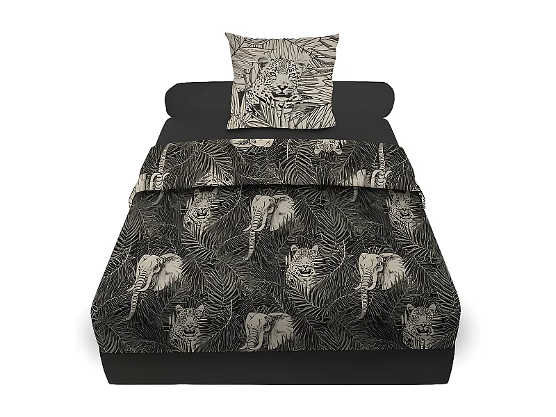 Parure de draps en coton 57 fils/cm2 180x290 cm SAFARI anthracite, par Soleil d'Ocre