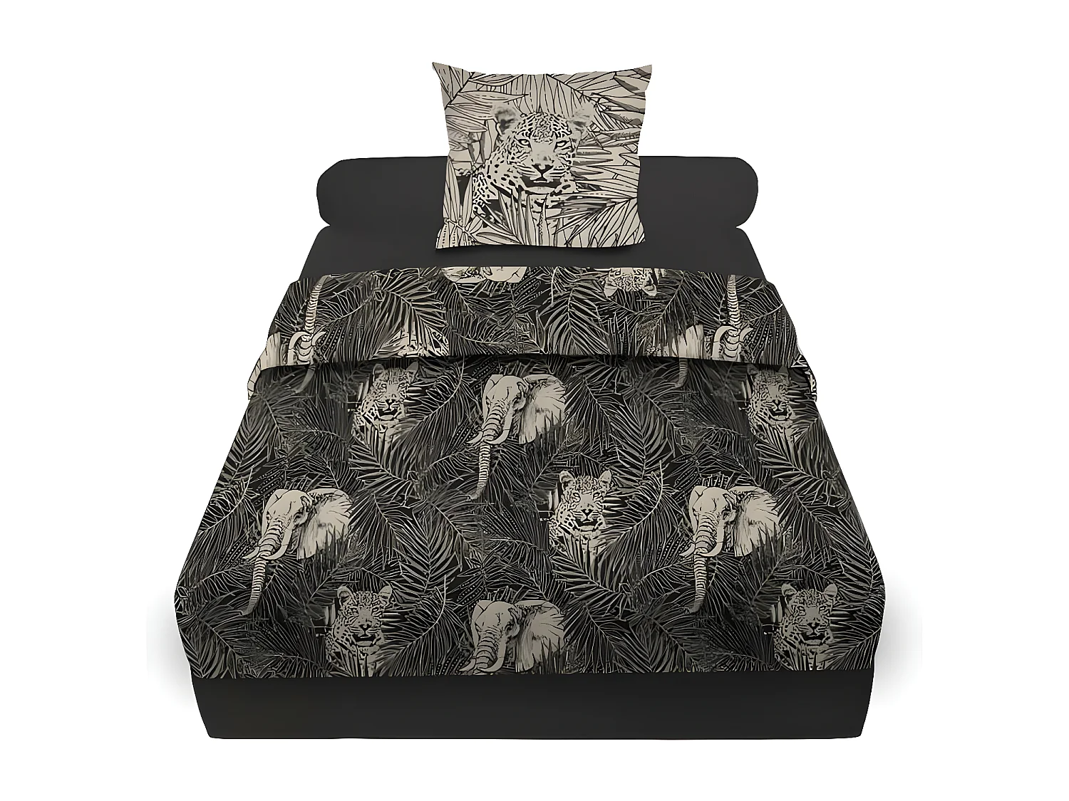 Parure de draps en coton 57 fils/cm2 180x290 cm SAFARI anthracite, par Soleil d'Ocre