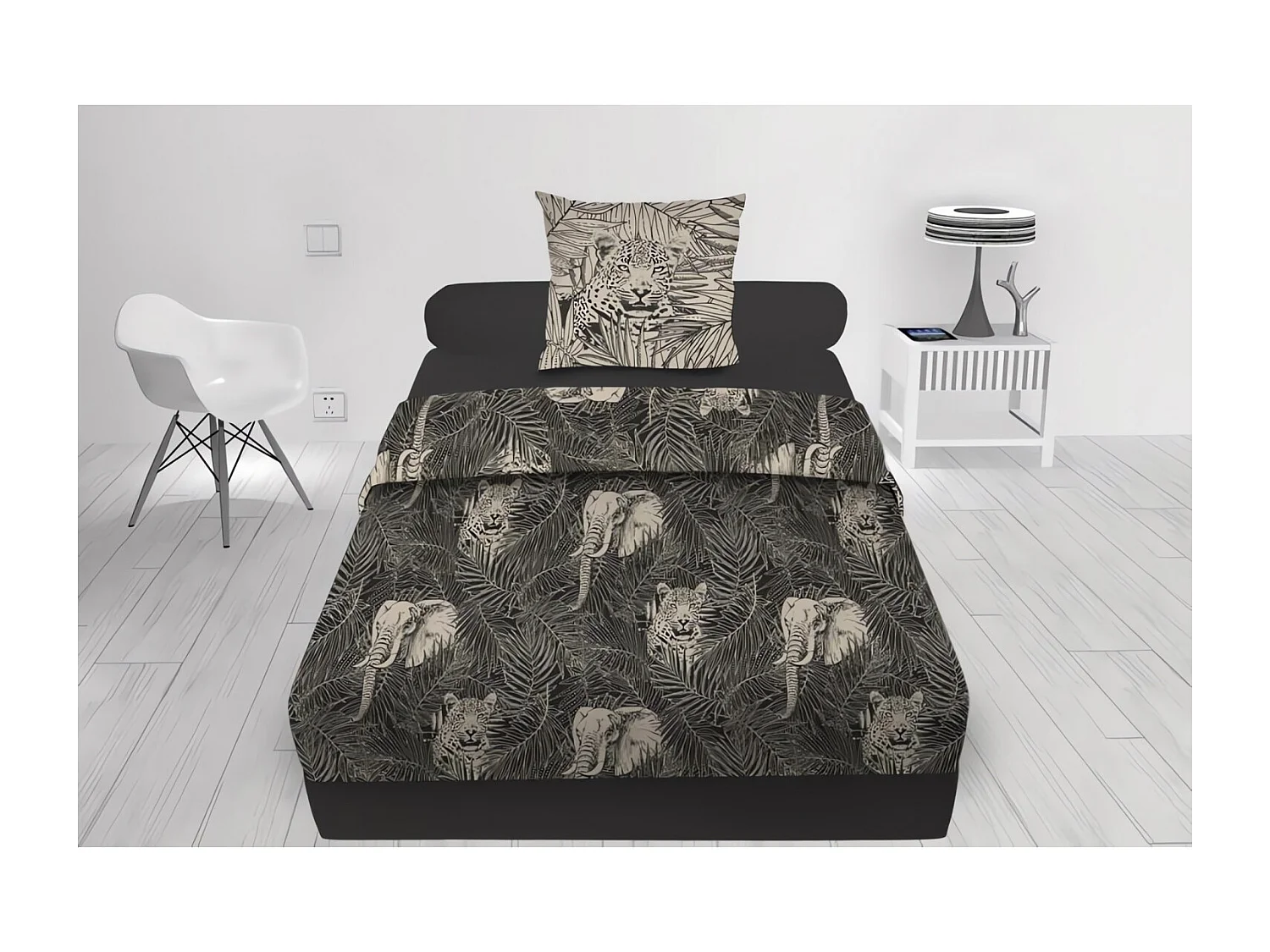 Parure de draps en coton 57 fils/cm2 180x290 cm SAFARI anthracite, par Soleil d'Ocre