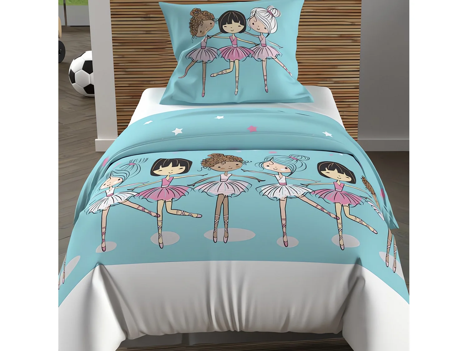 Parure housse de couette 120X150 cm DANSEUSES bleu, 100% coton 57 fils/cm2, par Soleil d'Ocre