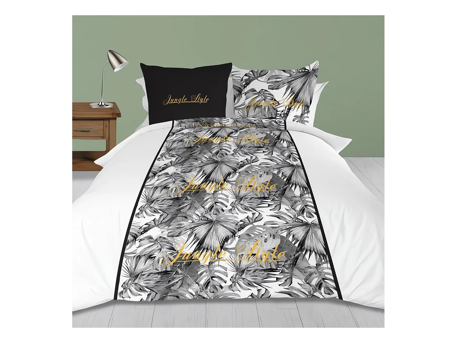 Parure housse de couette en coton 57 Fils/cm2 260x240 cm NOUMEA Noir par Soleil d'ocre