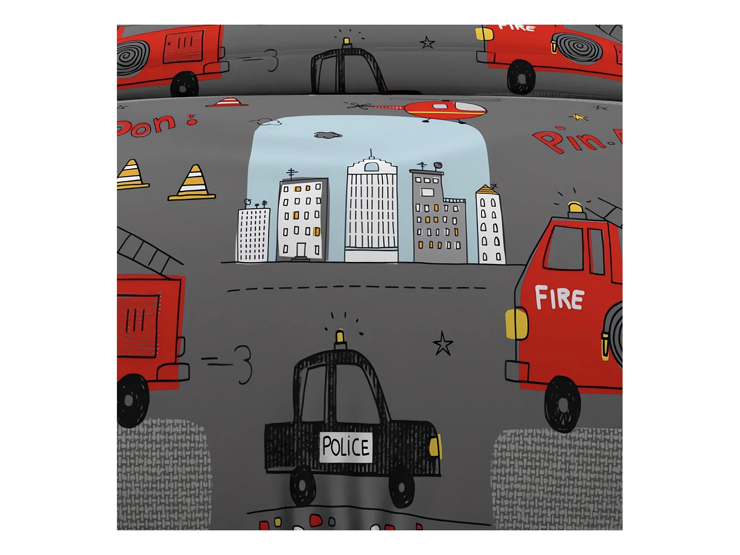 Set funda nórdica 140x200 cm BOMBEROS gris, 100% algodón 57 hilos/cm2