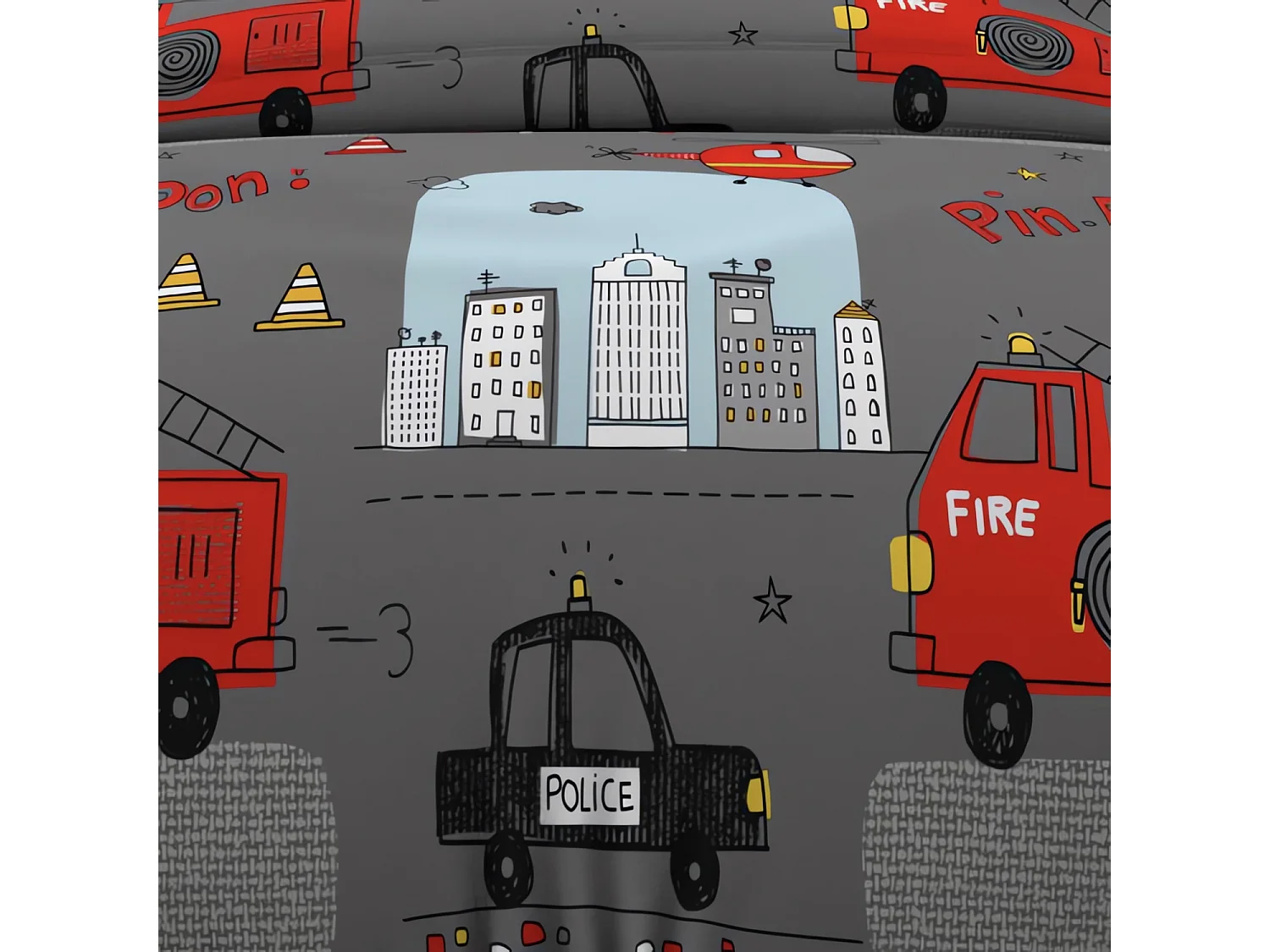 Set funda nórdica 140x200 cm BOMBEROS gris, 100% algodón 57 hilos/cm2