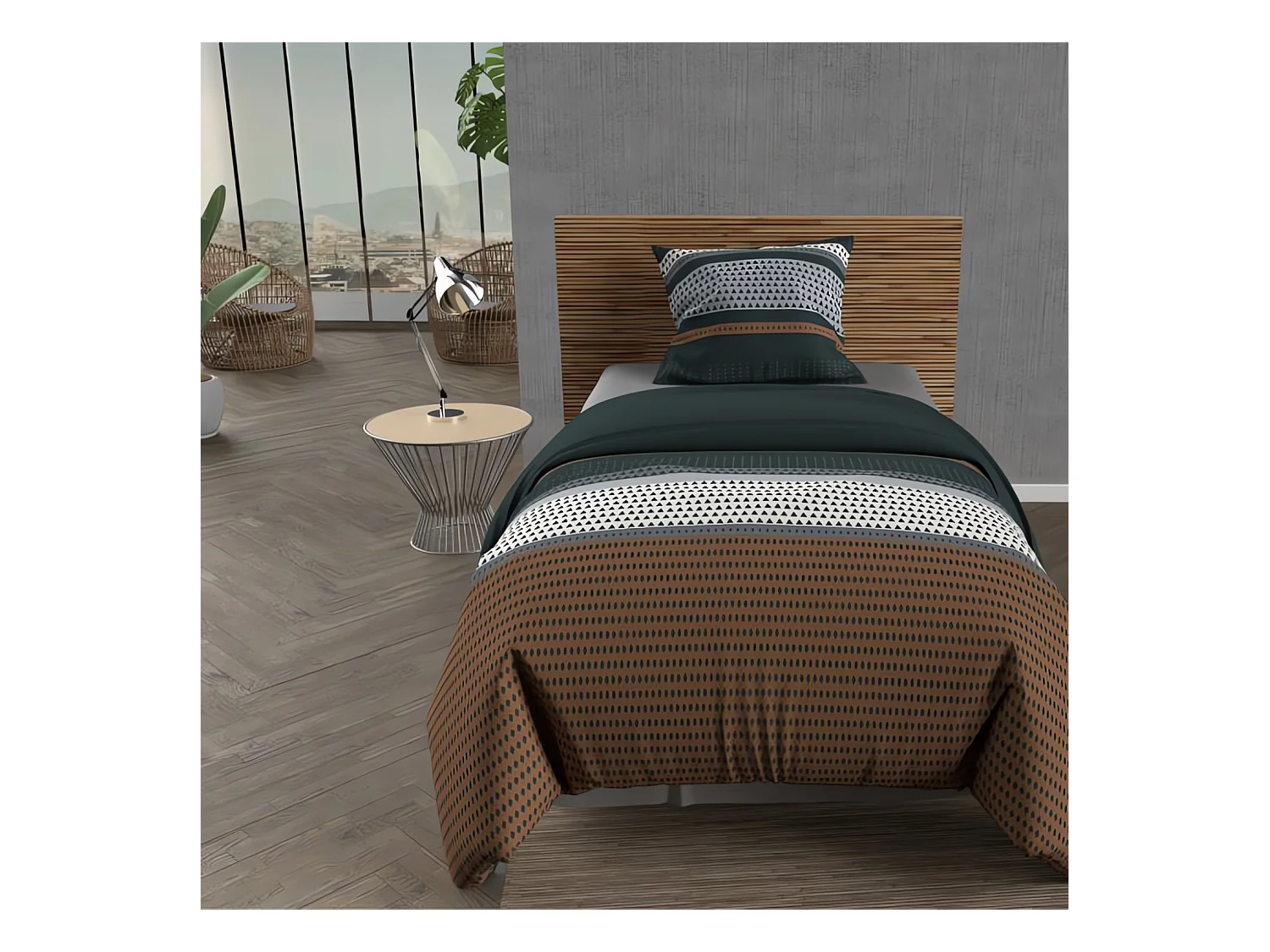 Parure housse de couette coton 57 fils 140x200 cm THALES brique, par Soleil d'ocre
