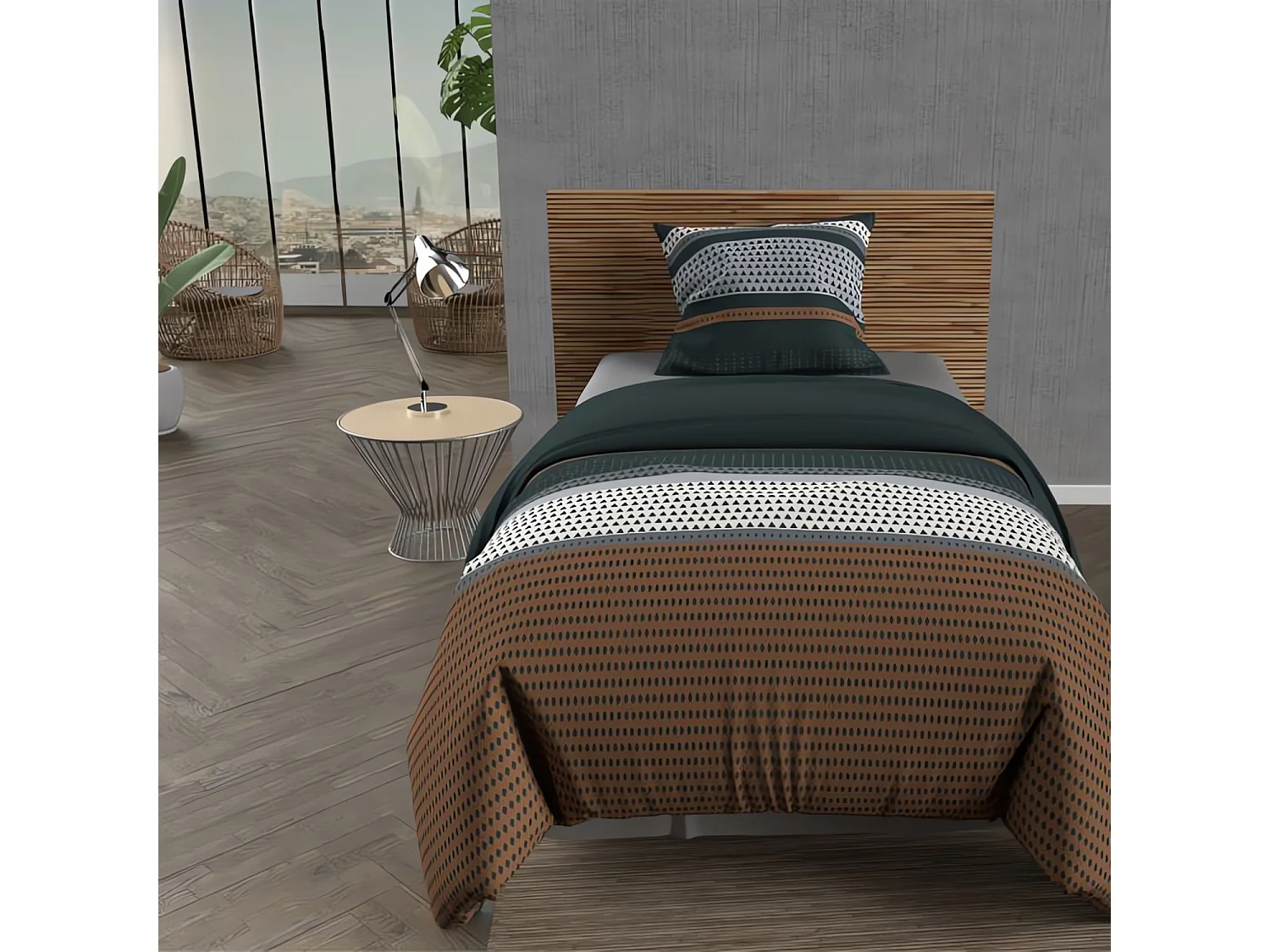 Parure housse de couette coton 57 fils 140x200 cm THALES brique, par Soleil d'ocre