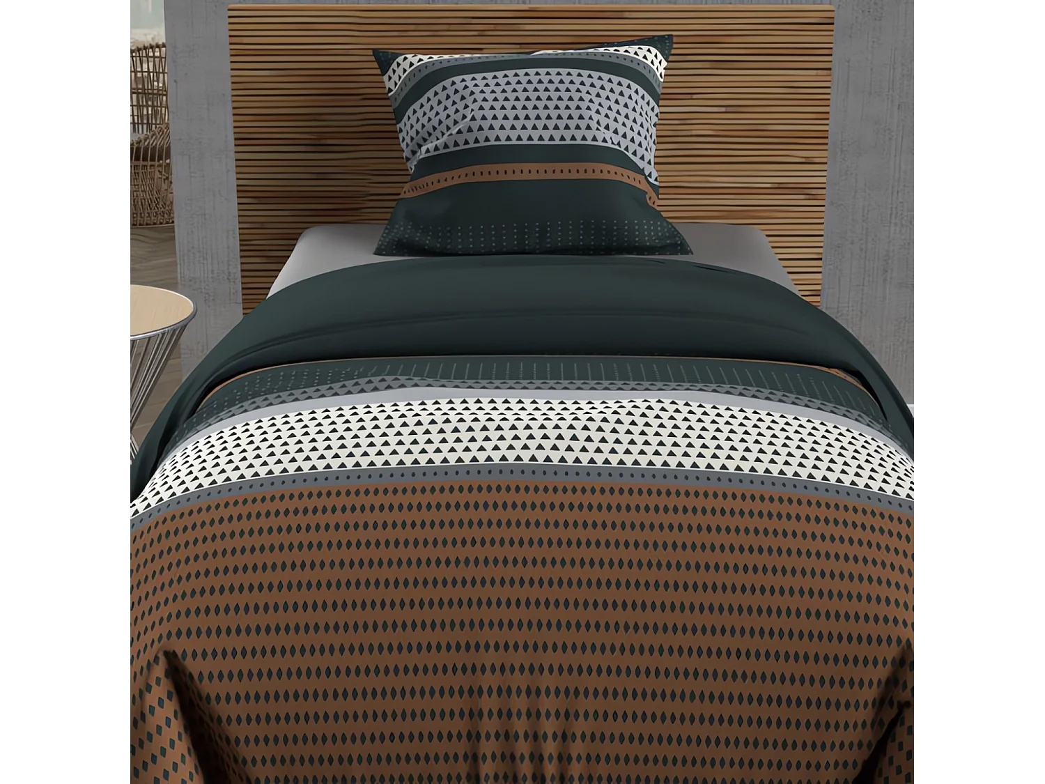 Parure housse de couette coton 57 fils 140x200 cm THALES brique, par Soleil d'ocre