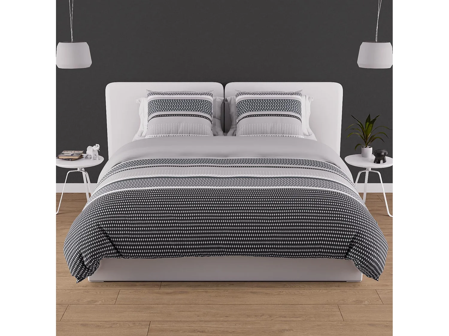 Parure housse de couette en coton 57 fils 260x240 cm THALES gris, par Soleil d'ocre