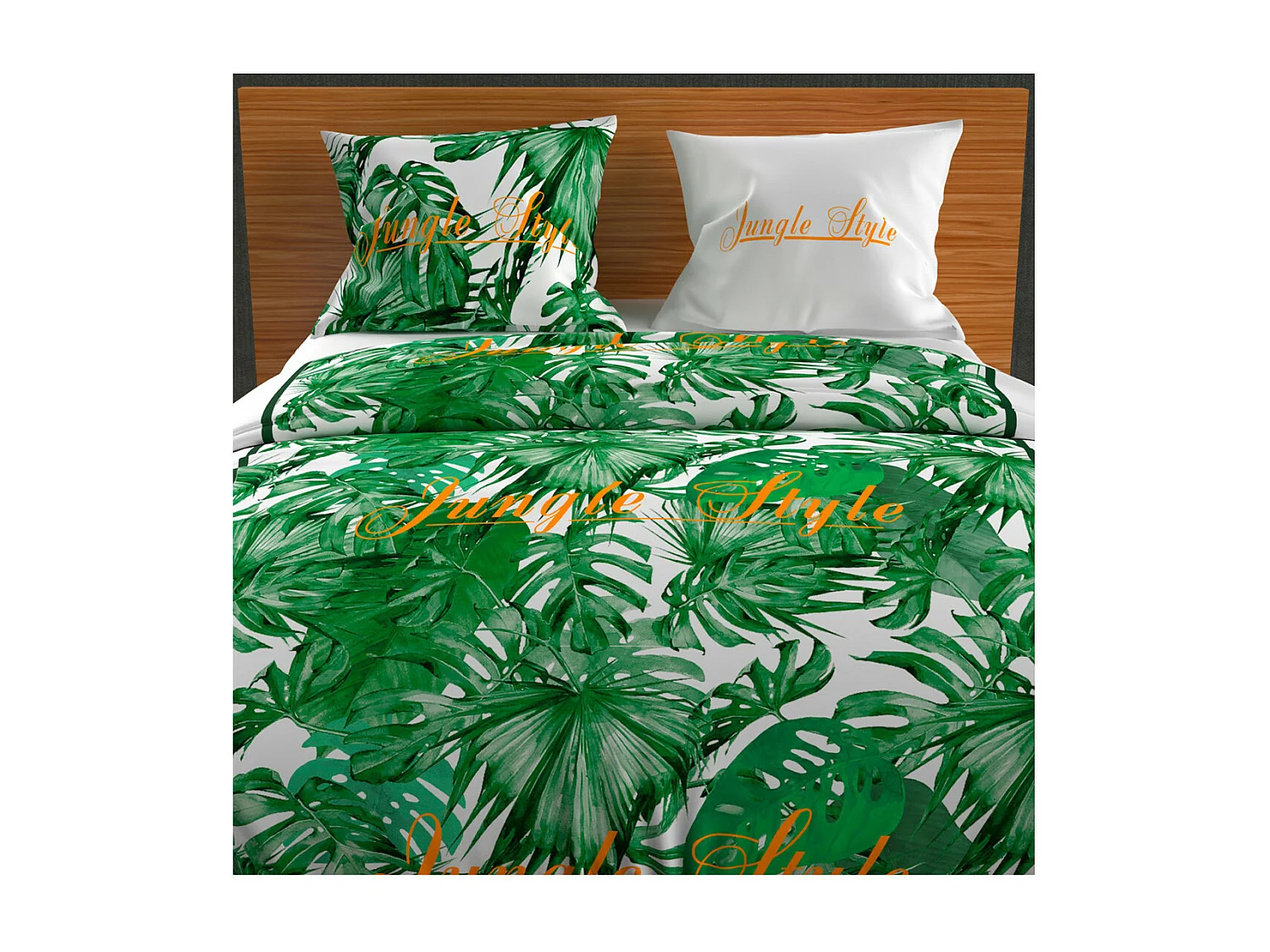 Parure housse de couette en coton 57 Fils/cm2 260x240 cm NOUMEA Vert et Blanc par Soleil d'ocre