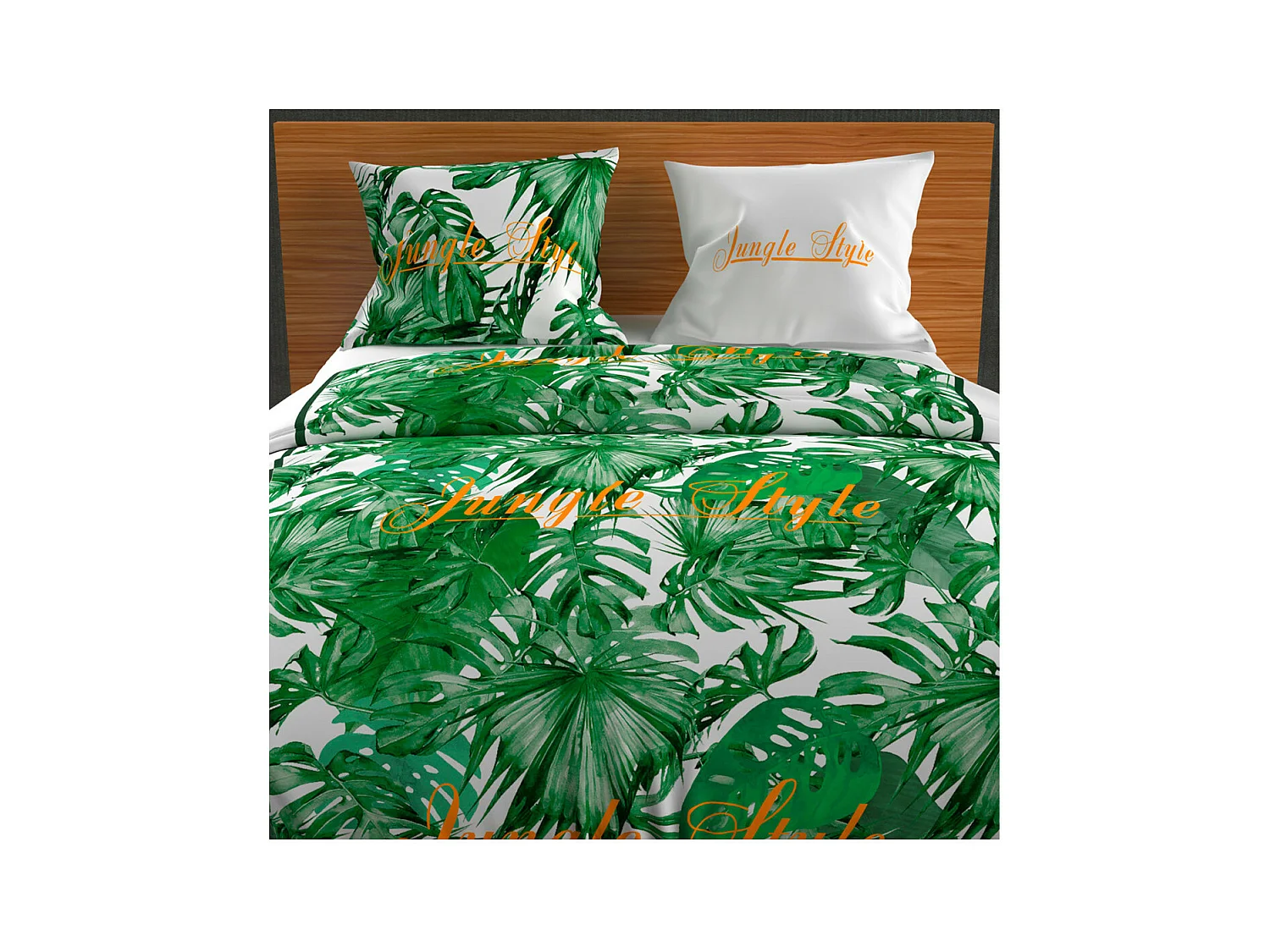 Set funda nórdica de algodón 57 hilos/cm2 260x240 cm NOUMEA Verde y Blanco