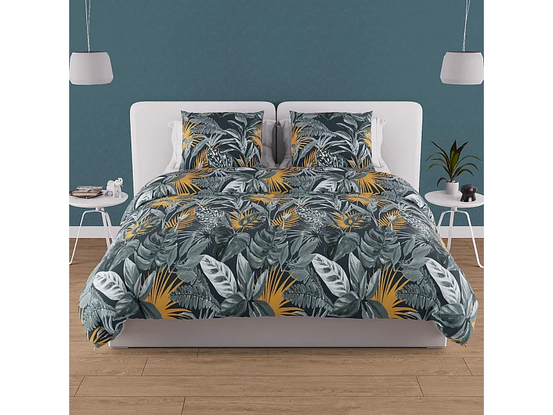 Set funda nórdica de algodón 57 hilos 260x240 cm TROPIC blue