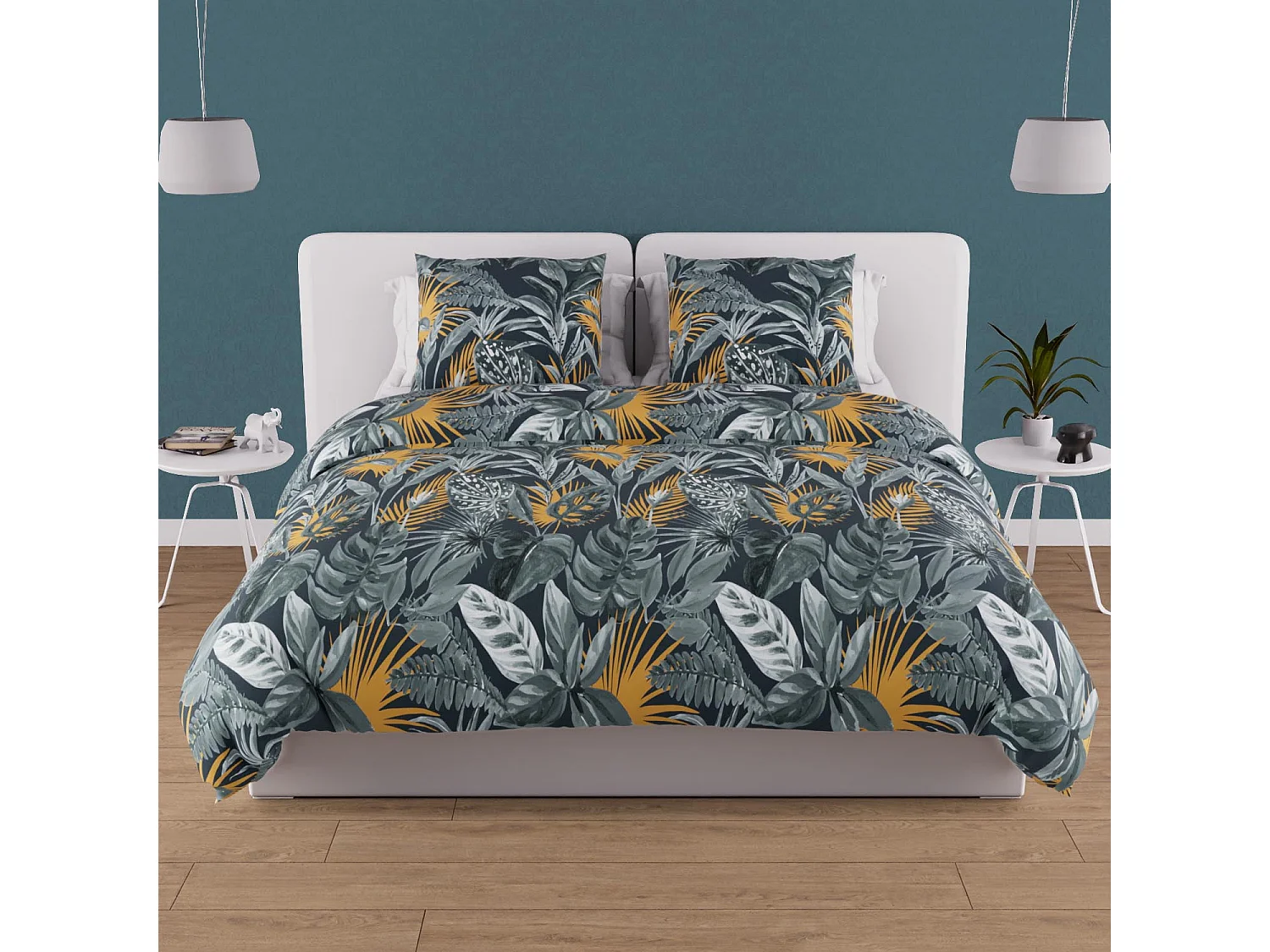 Set funda nórdica de algodón 57 hilos 260x240 cm TROPIC blue