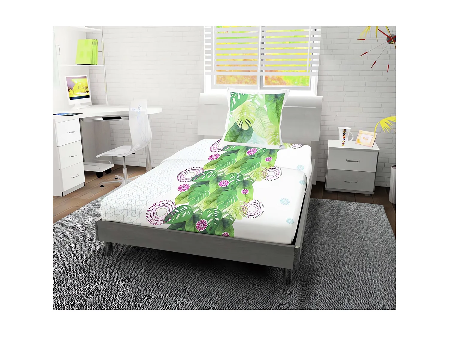 Parure de draps 180X290 cm en coton 57 Fils TAHITI blanc, par Soleil d'ocre