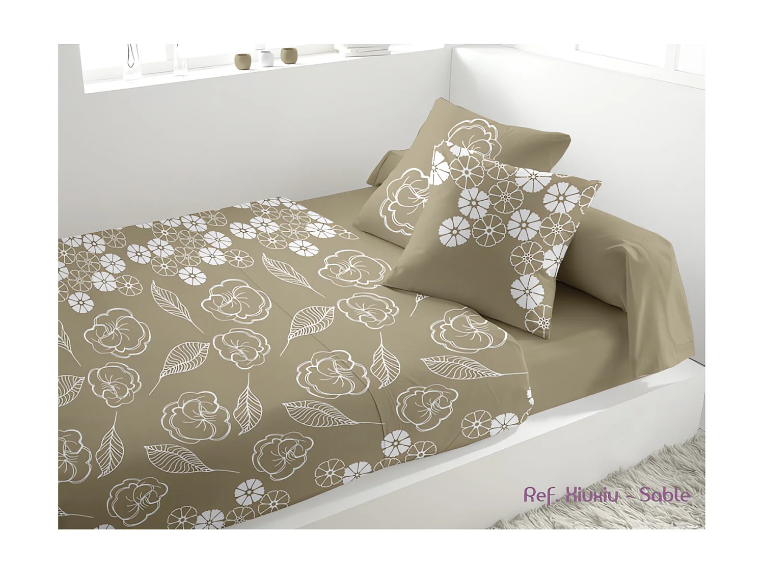 Parure de lit 5 pièces en percale XIUXIU sable