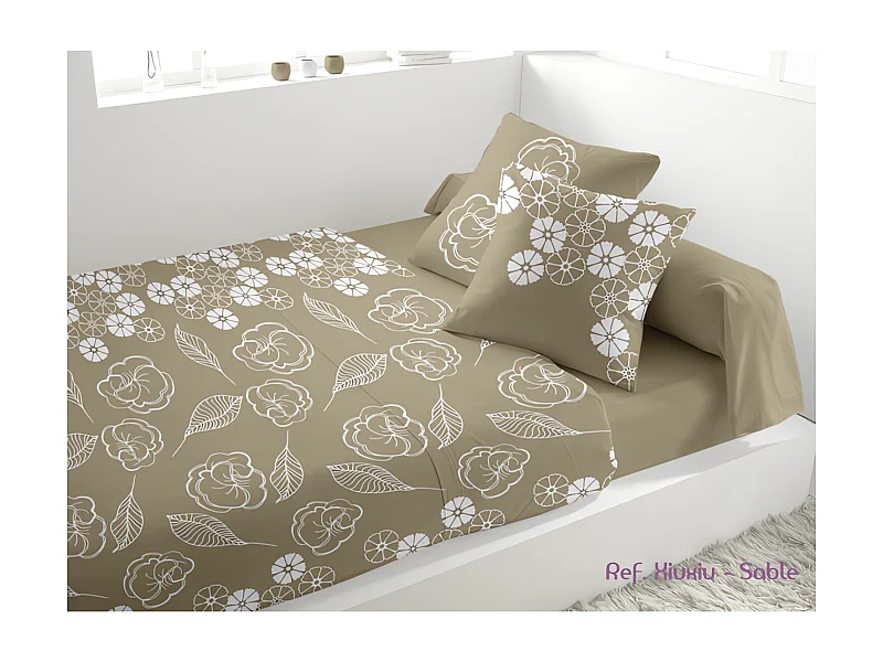 Parure de lit 5 pièces en percale XIUXIU sable