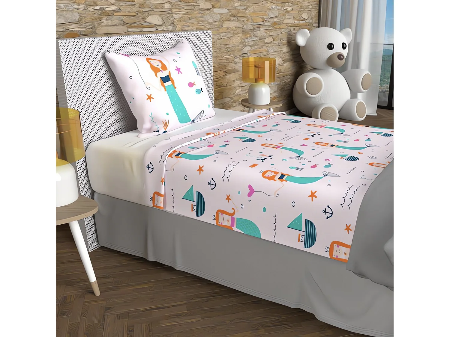 Set de sábanas 180x290 cm SIRENES rosa, 100% algodón 57 hilos/cm2