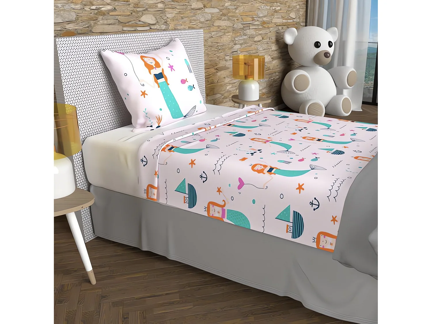 Set de sábanas 180x290 cm SIRENES rosa, 100% algodón 57 hilos/cm2