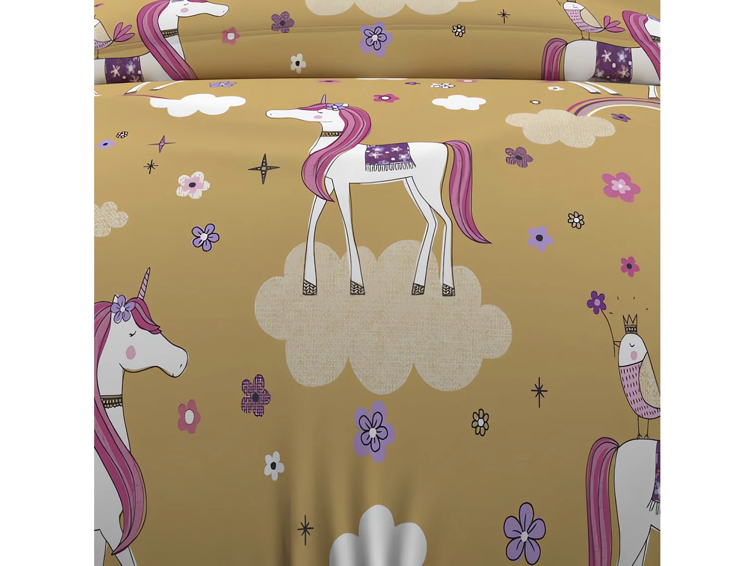 Set funda nórdica 140x200 cm Unicornios amarillo, 100% algodón 57 hilos/cm2