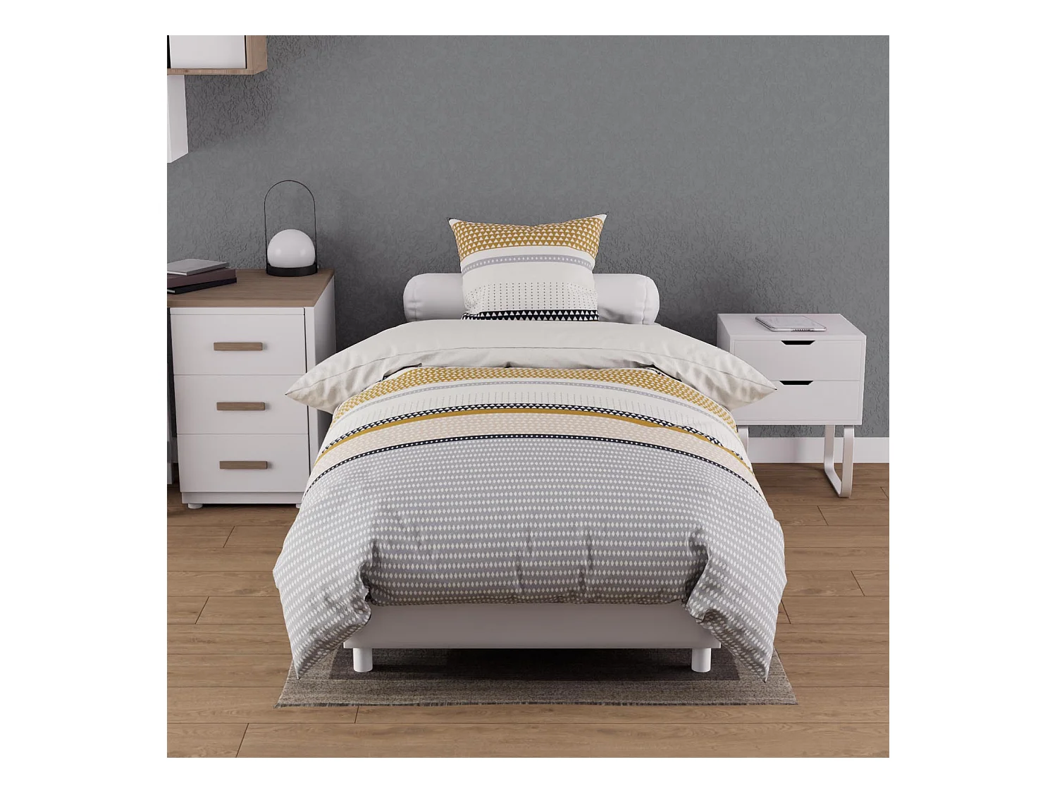 Parure housse de couette coton 57 fils 140x200 cm THALES moutarde, par Soleil d'ocre