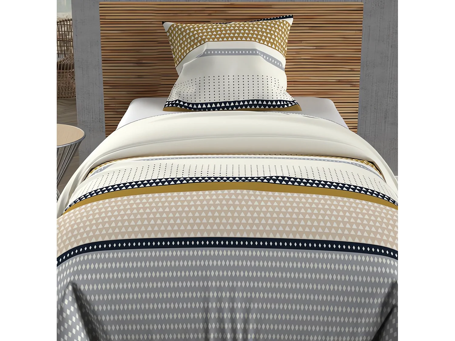 Set funda nórdica de algodón 57 hilos 140x200 cm THALES mostaza