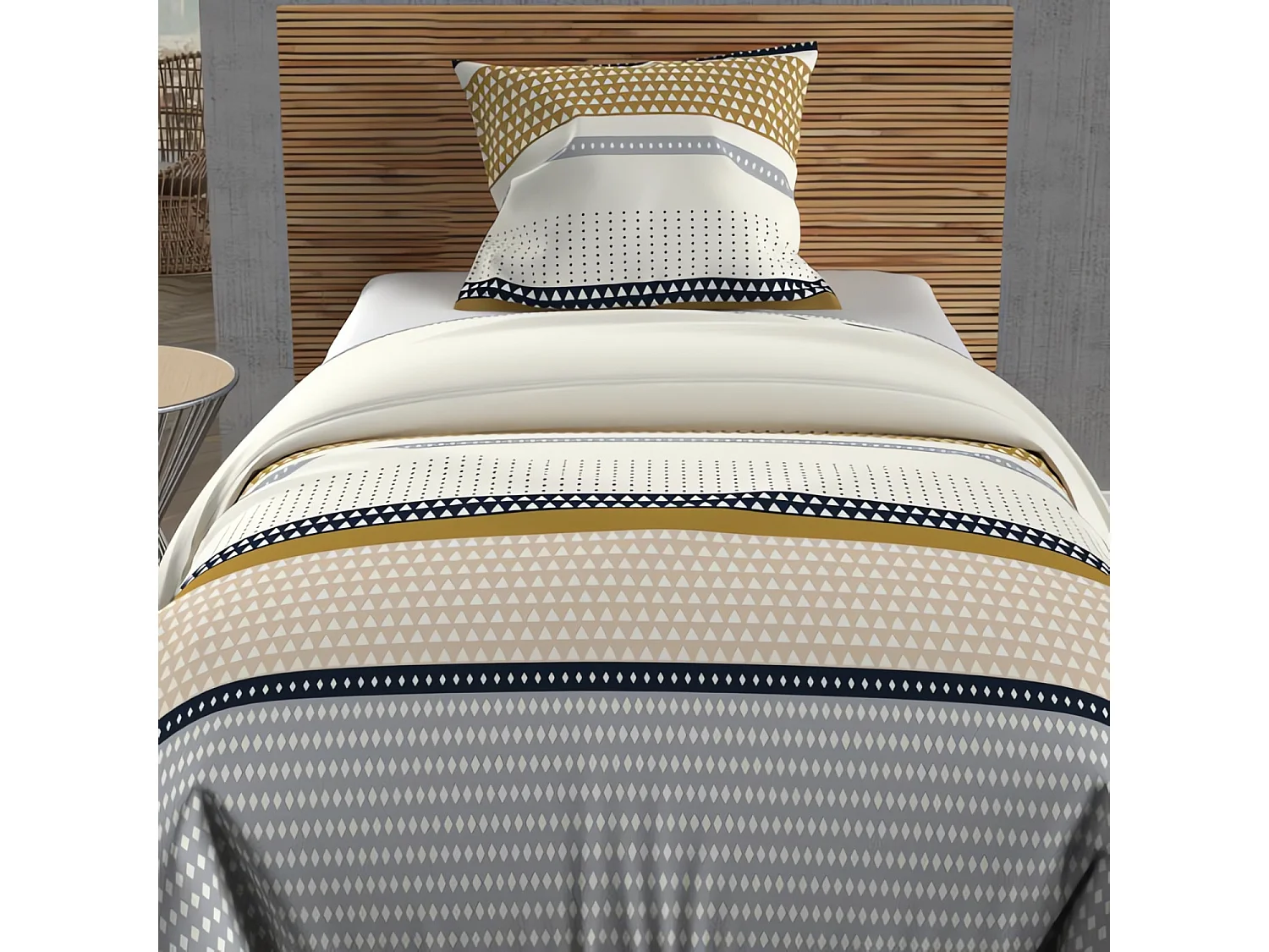 Set funda nórdica de algodón 57 hilos 140x200 cm THALES mostaza