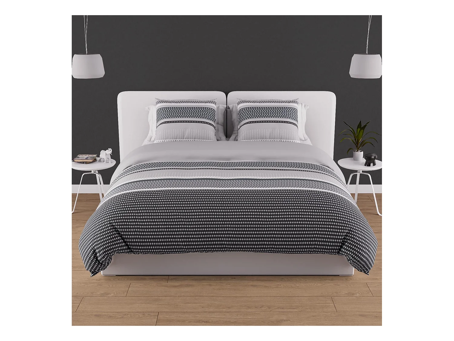 Parure housse de couette en coton 57 fils 240x220 cm THALES gris, par Soleil d'ocre