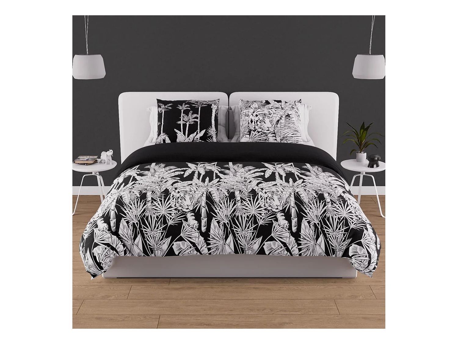 Parure housse de couette en coton 57 fils 260x240 cm TIGRE noir, par Soleil d'ocre