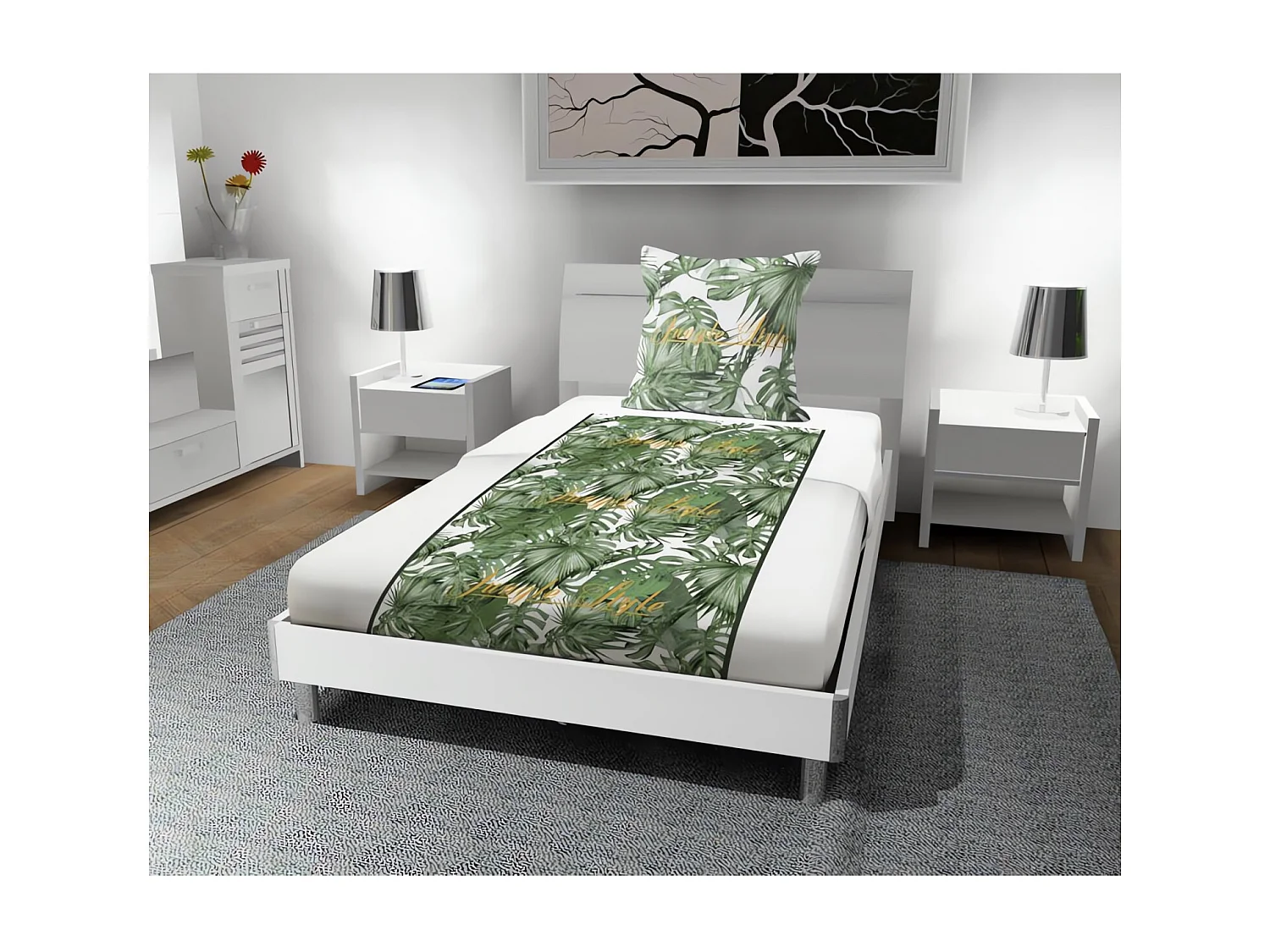 Parure de draps 180x290 cm en coton 57 fils NOUMEA Vert, par Soleil d'ocre