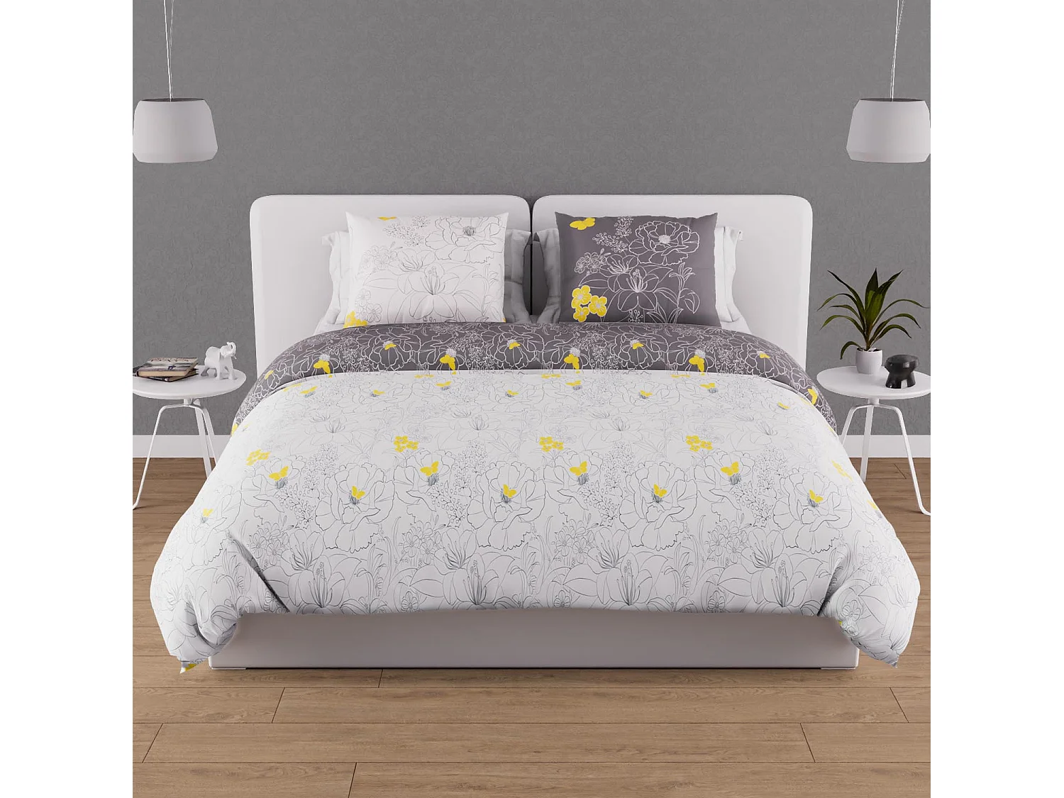 Parure Housse de couette 240X220 cm LISA Blanc 57 fils/ cm2, par Soleil d'Ocre