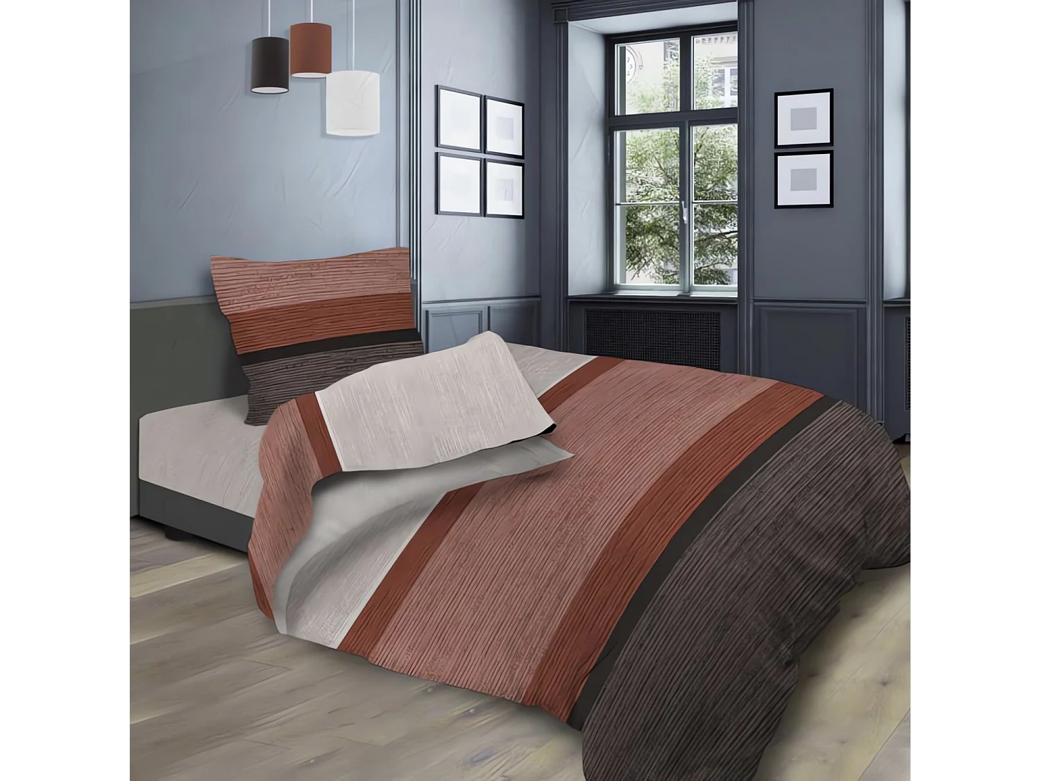 Parure de draps 180x290 cm STRIPE rouge, 100% coton 57 fils/cm2, par Soleil d'ocre