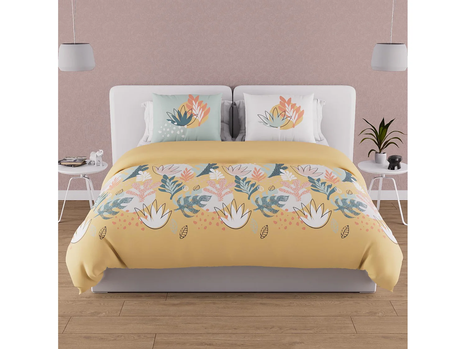 Parure housse de couette en coton 57 fils 240x220 cm MATHIS jaune, par Soleil d'ocre