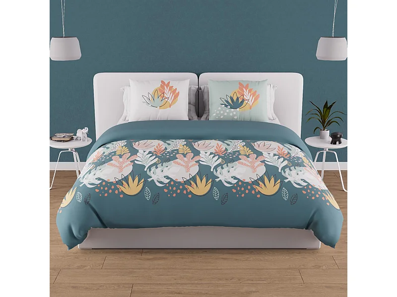 Set funda edredón de algodón 57 hilos 240x220 cm MATHIS azul