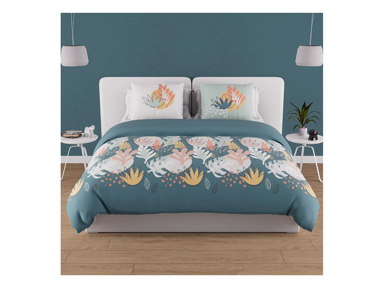 Parure housse de couette en coton 57 fils 240x220 cm MATHIS bleu, par Soleil d'ocre