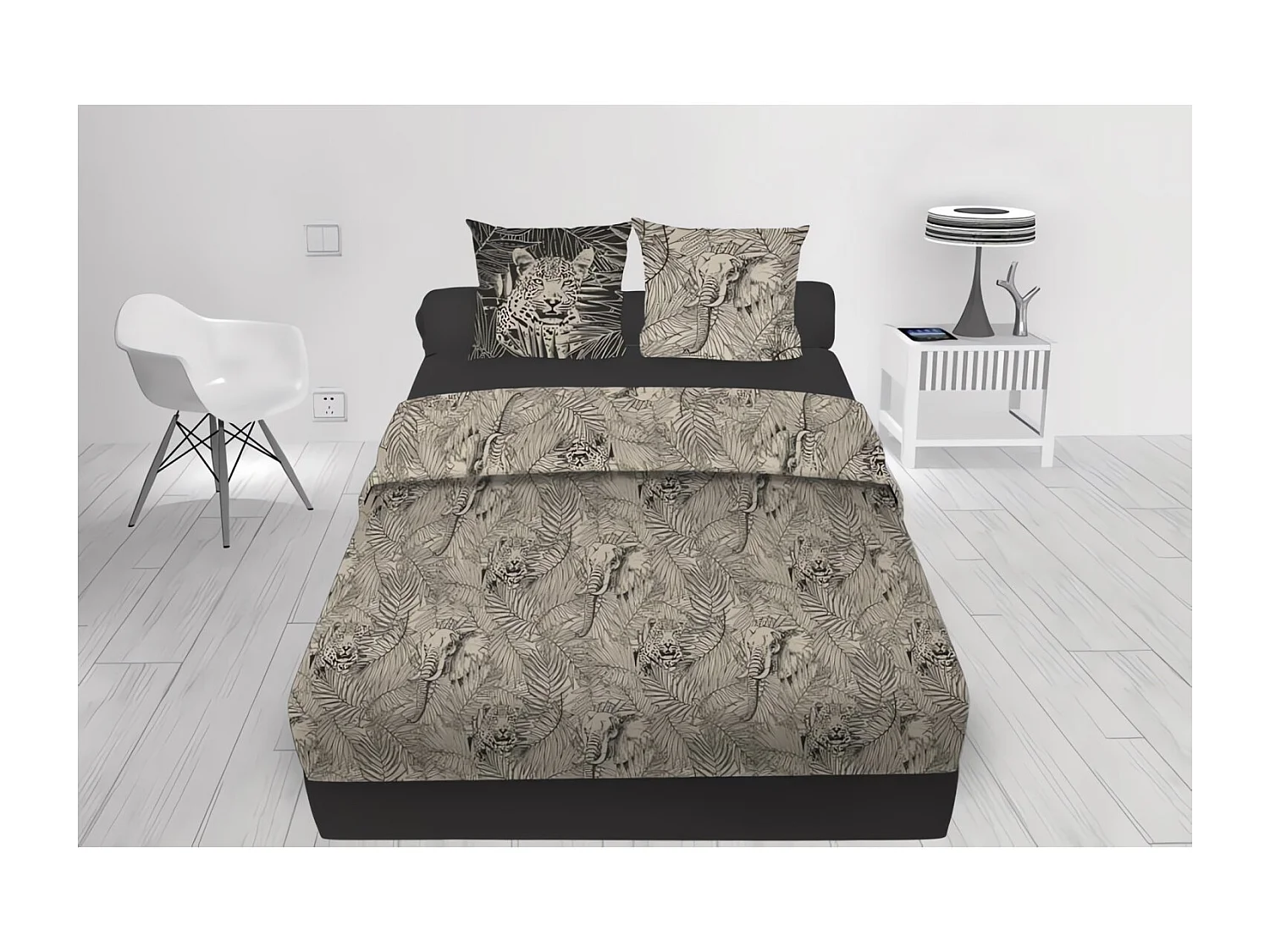 Parure de draps en coton 57 fils/cm2 260x300 cm SAFARI naturel, par Soleil d'ocre